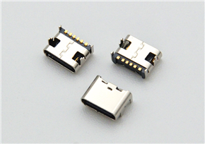 Type-C 16-pin female socket, board-mounted with four legs, 6.5mm length, 1.63mm pitch, and featuring a center clip